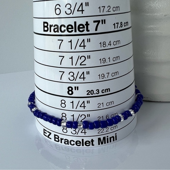 HAND CRAFTED Stretch Beaded Cobalt Blue Anklet 9.5” - Picture 7 of 14